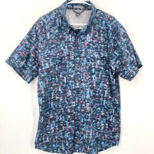 Exofficio Men’s Vented Button Down Shirt, Sz. L Fish Print, Gorpcore Hiking Fish